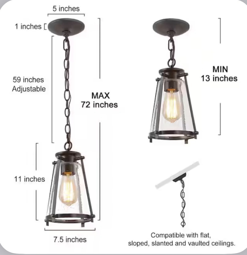 LNC A03628 Farmhouse 1-Light Oil Rubbed Bronze Seeded Glass Pendant Light Open B