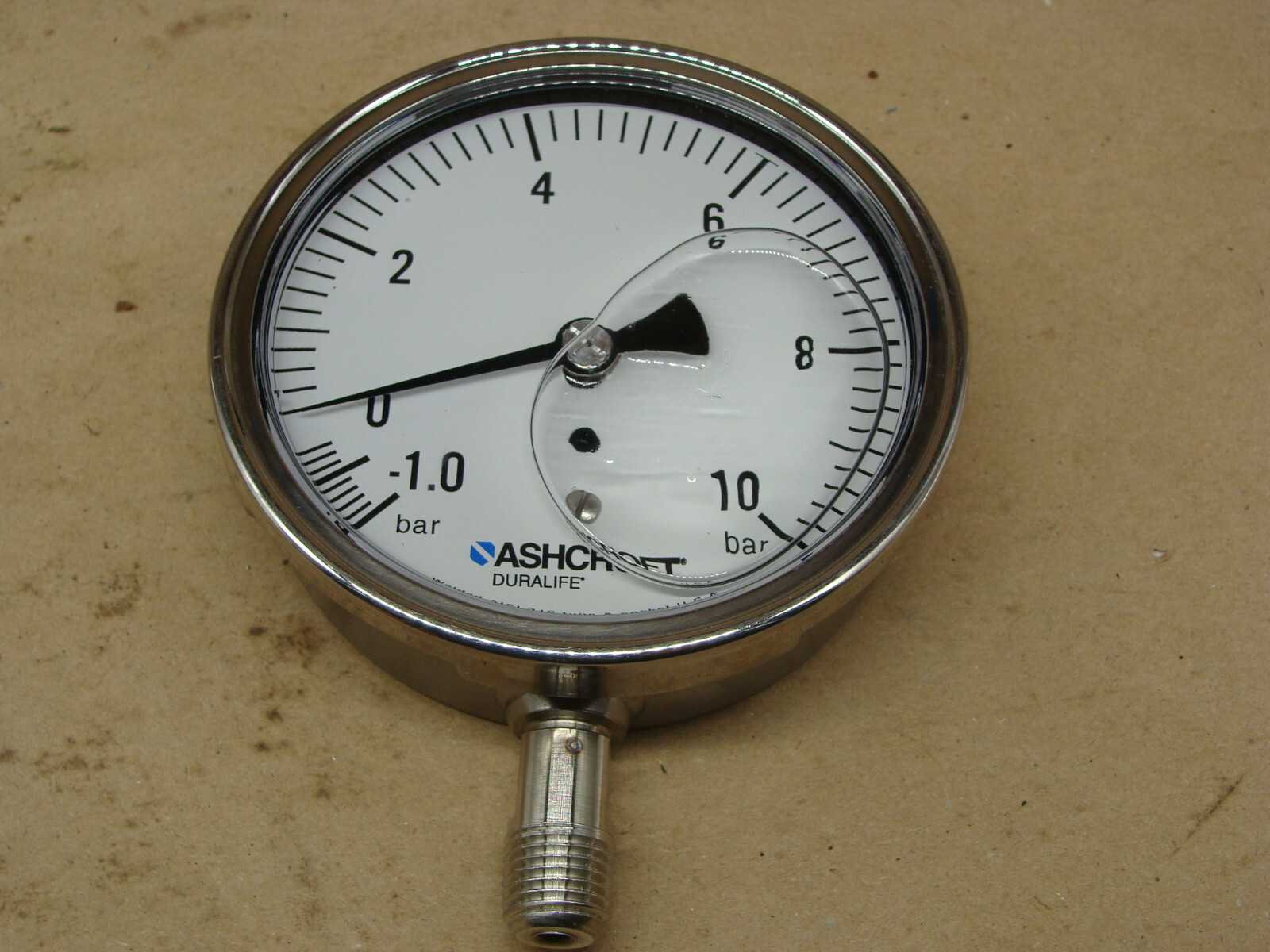 LOT OF 3 ASHCROFT DURALIFE FILLED GAUGES AISI 316 TUBE / SKT -1.0 BAR TO 10 BAR