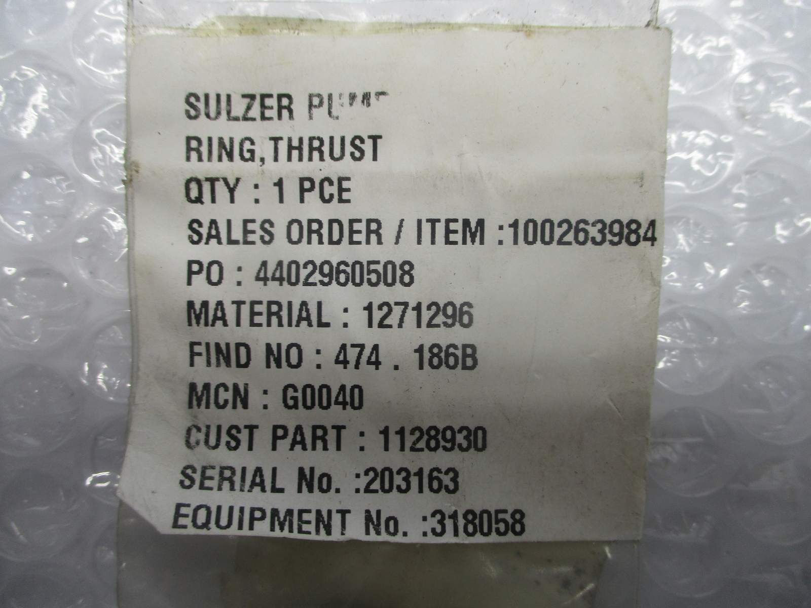 SULZER PUMPS 1271296 THRUST RING NSMP