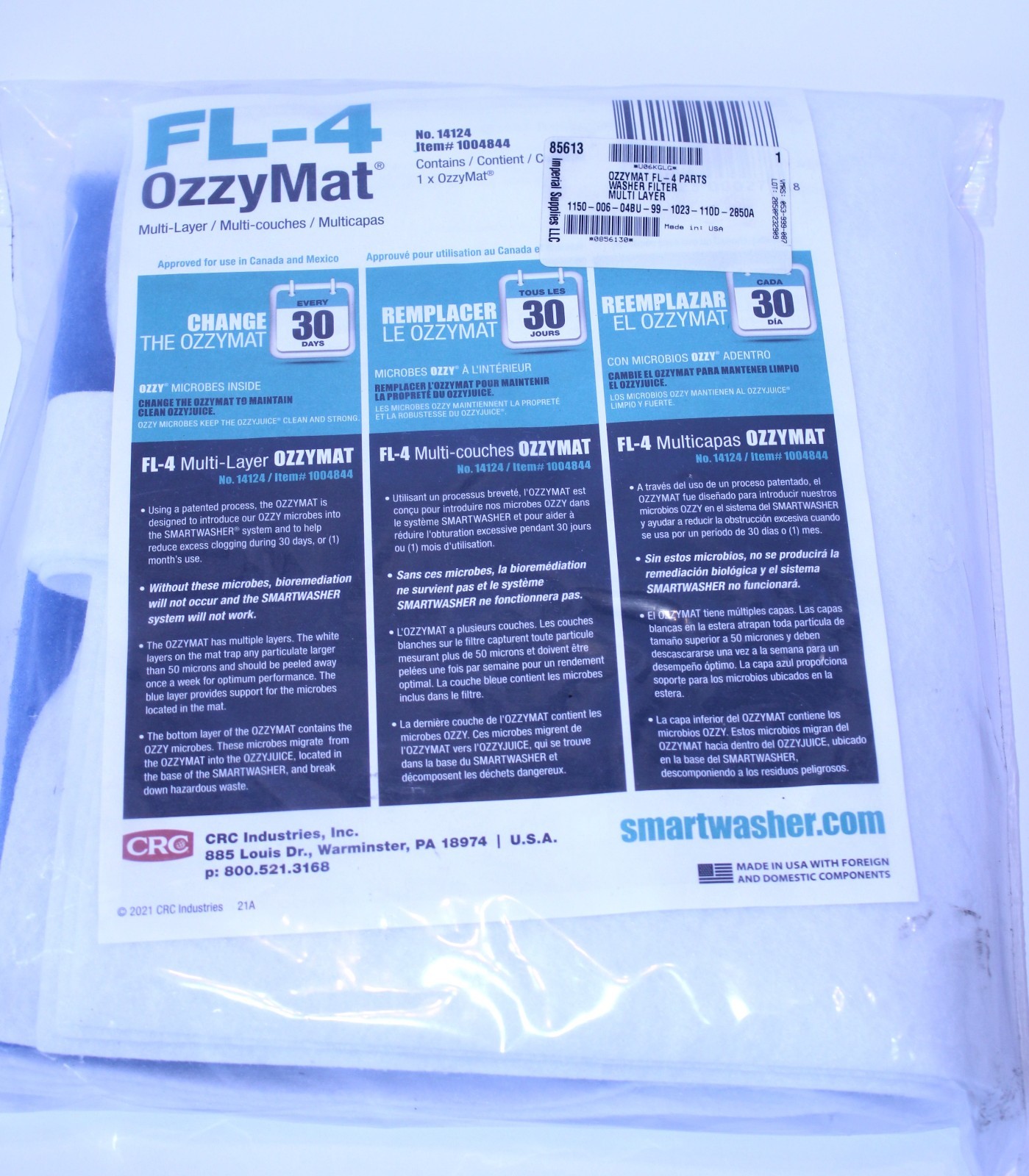 Ozzymat FL-4 Fluid Active Mat For Smartwasher Parts Cleaning System