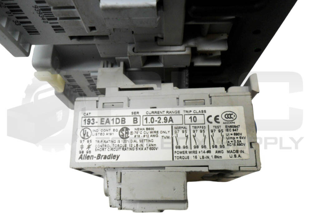 ALLEN BRADLEY 104-C09D22 /A CONTACTOR W/ (2) 100-C09*10 /A W/ 193-EA1DB /B