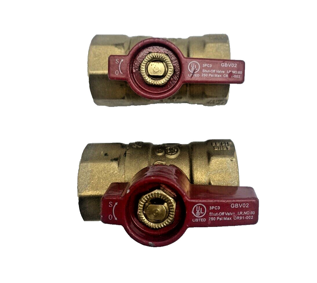LOT OF 2, GBV02, SHUTT-OFF BRASS VALVE, LPG BALL VALVE 3/4 FNPT 175G