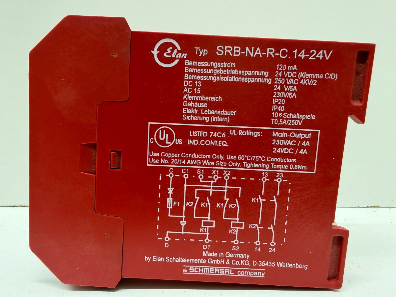 GOOD USED! SCHMERSAL 24V 4A SAFETY RELAY SRB-NA-R-C.14-24V