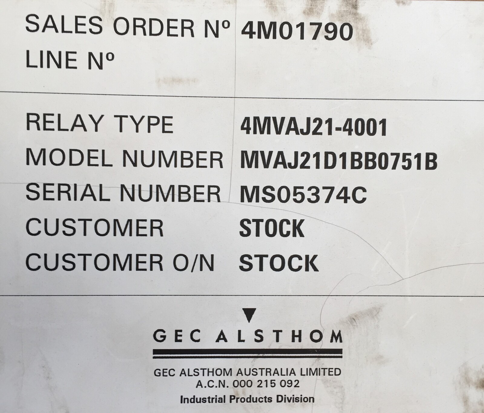 GEC Alsthom MVAJ21D1BB0751B Differential 4MVAJ21-4001 Relay
