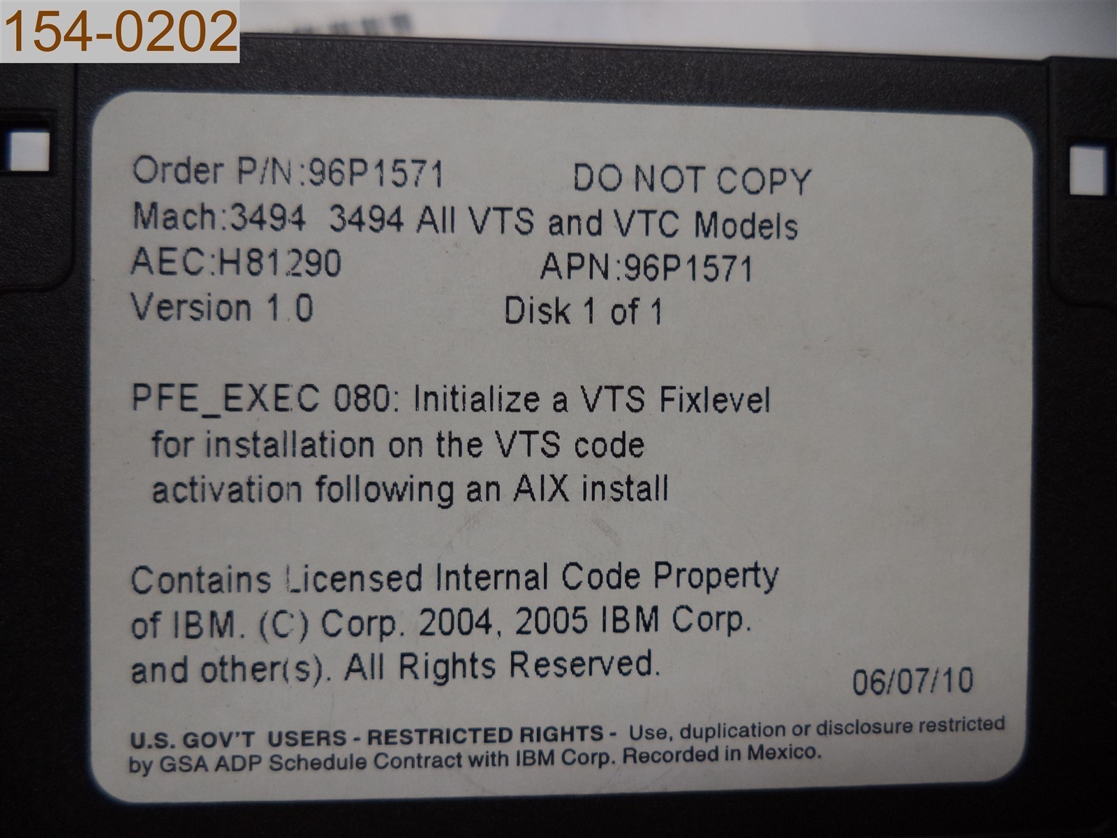 IBM VTS Fix Level 1.0.0.50 46X0471 EC M10155, B18/B10/B20