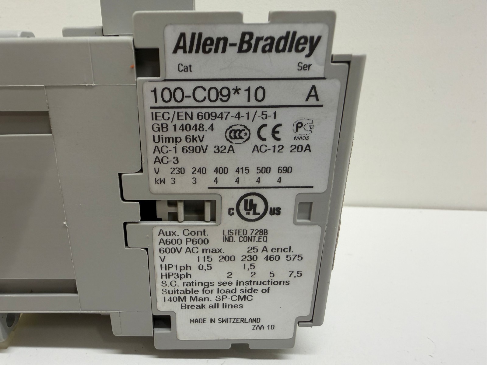 GOOD USED! ALLEN-BRADLEY 32A 600V SER.A CONTACTOR RELAY 100-C09*10