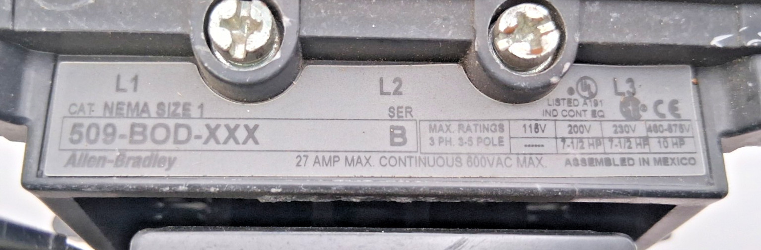 Allen-Bradley 509-BOD-XXX Size 1 Starter