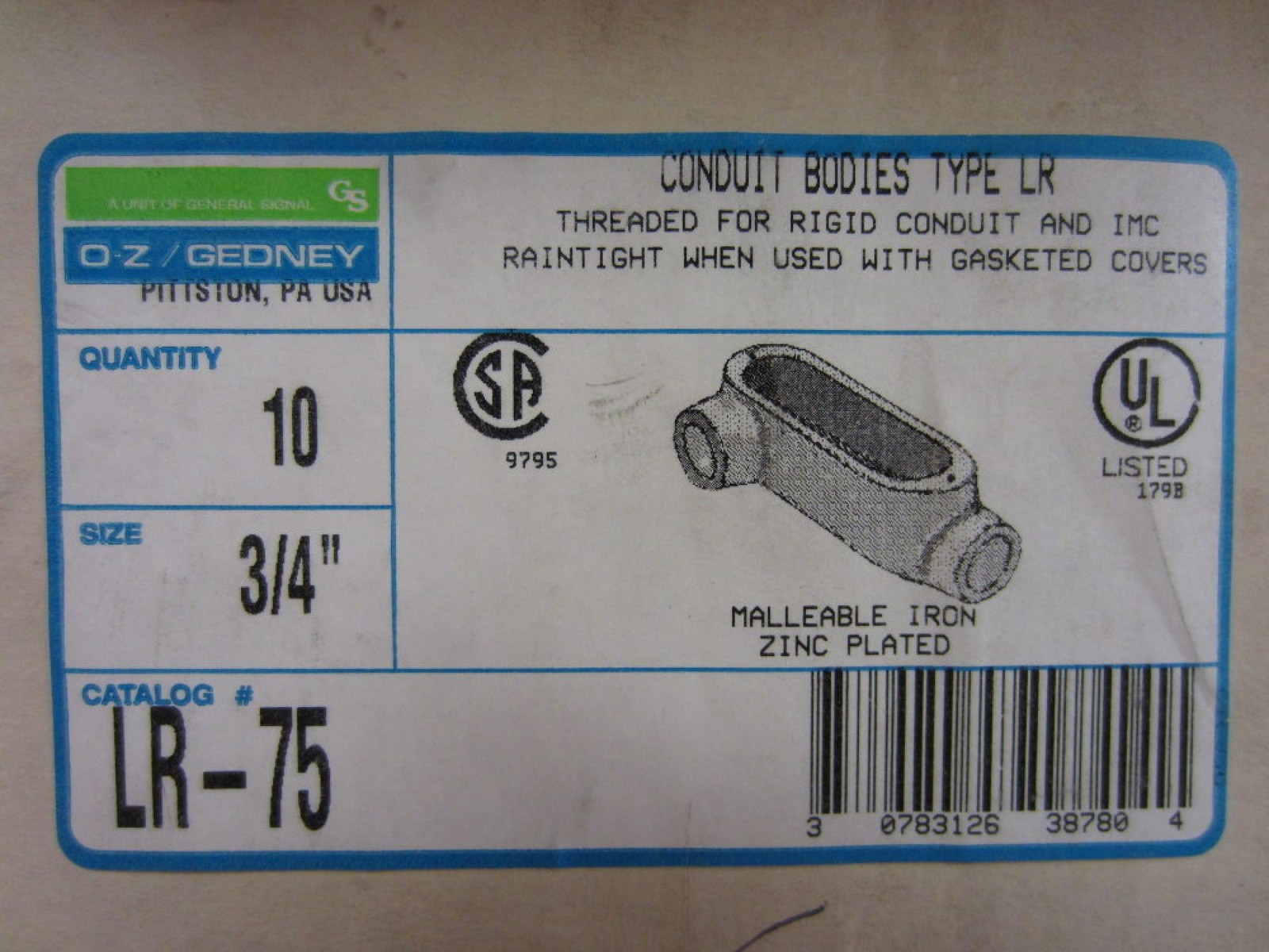OZ/Gedney LR-75 LR75 Conduit Bodie Type LR 3/4″ (Pack of 10)