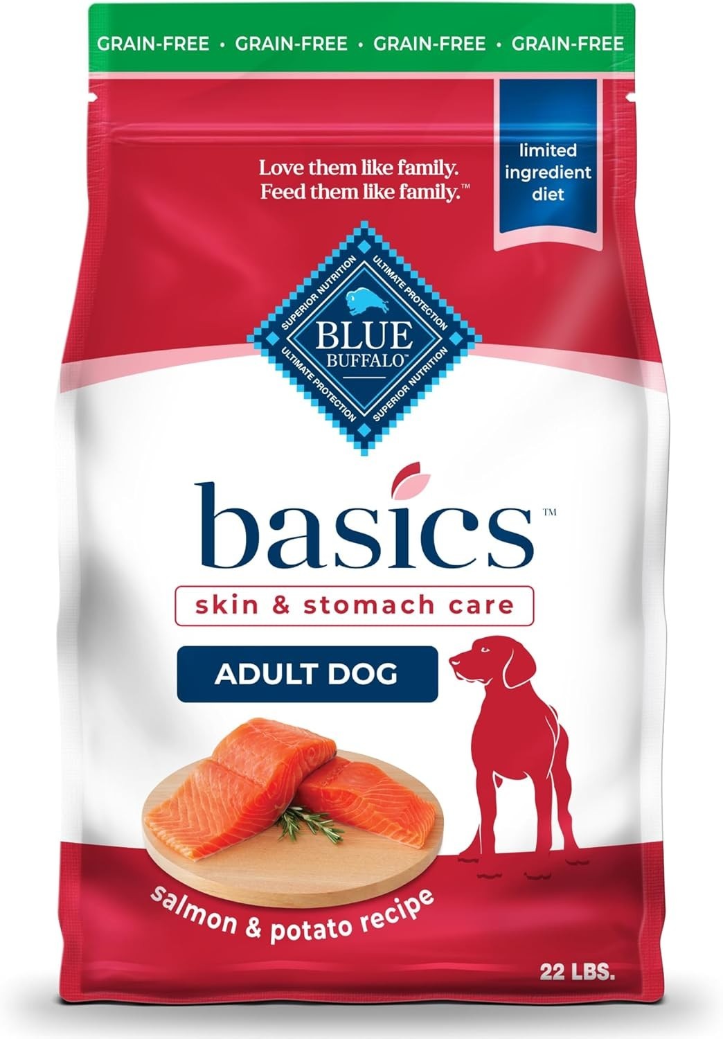 Blue Basics Grain-Free Adult Dog Dry Food – Grain Free, Salmon Recipe – 22 Lb