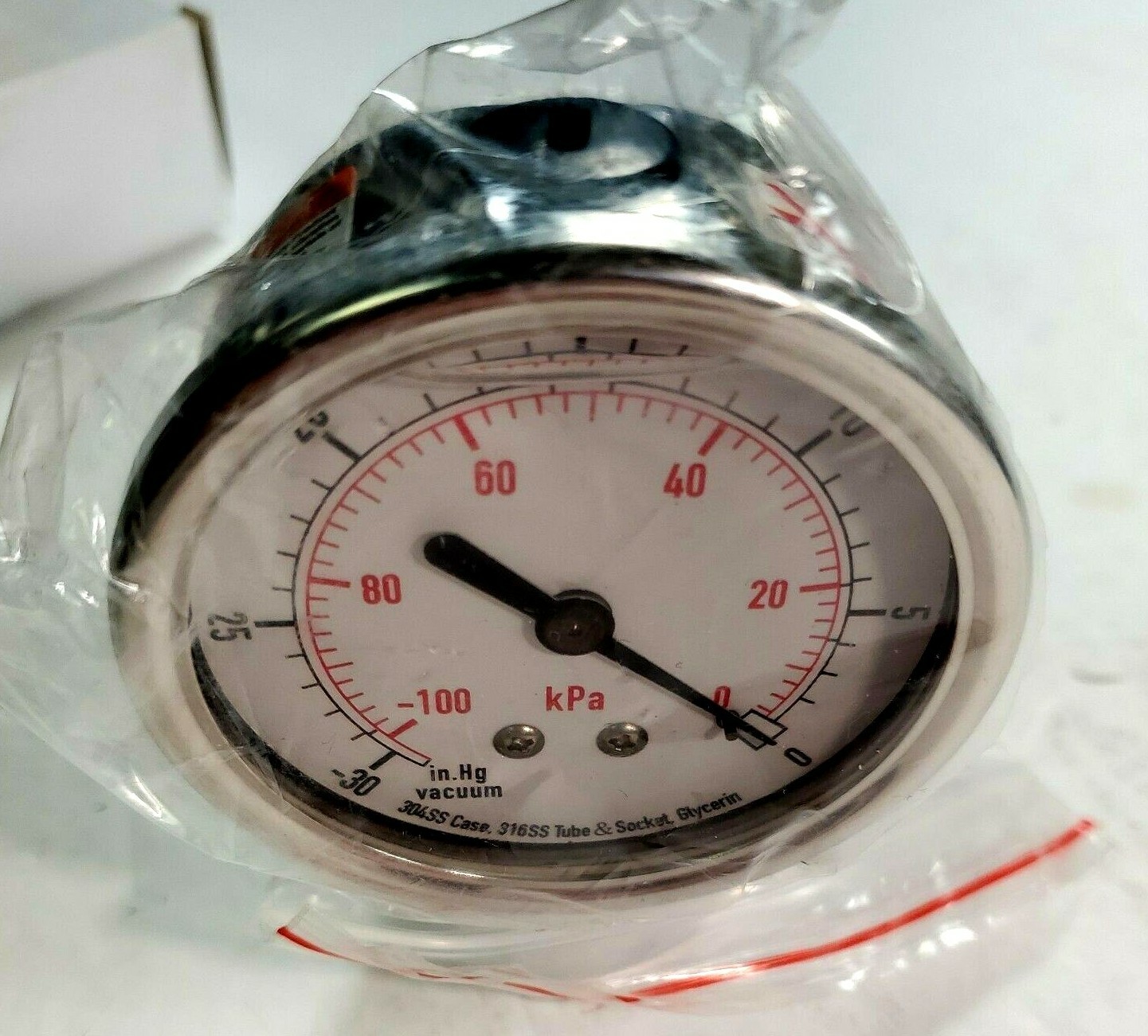 Grainger 4CFG9 Vacuum Gauge 30-0 In Hg Glycerin Filled 1/4″ NPT Stainless