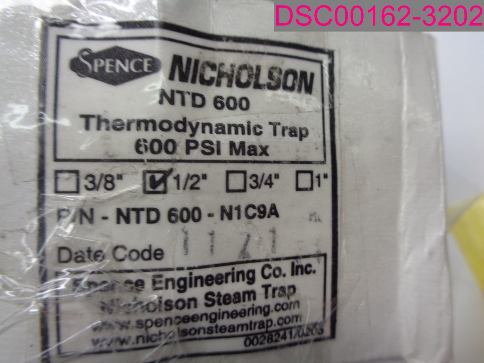 Spence Nicholson 1/2″ Thermodynamic Steam Trap 600 PSI Max. NTD 600 -N1C9A
