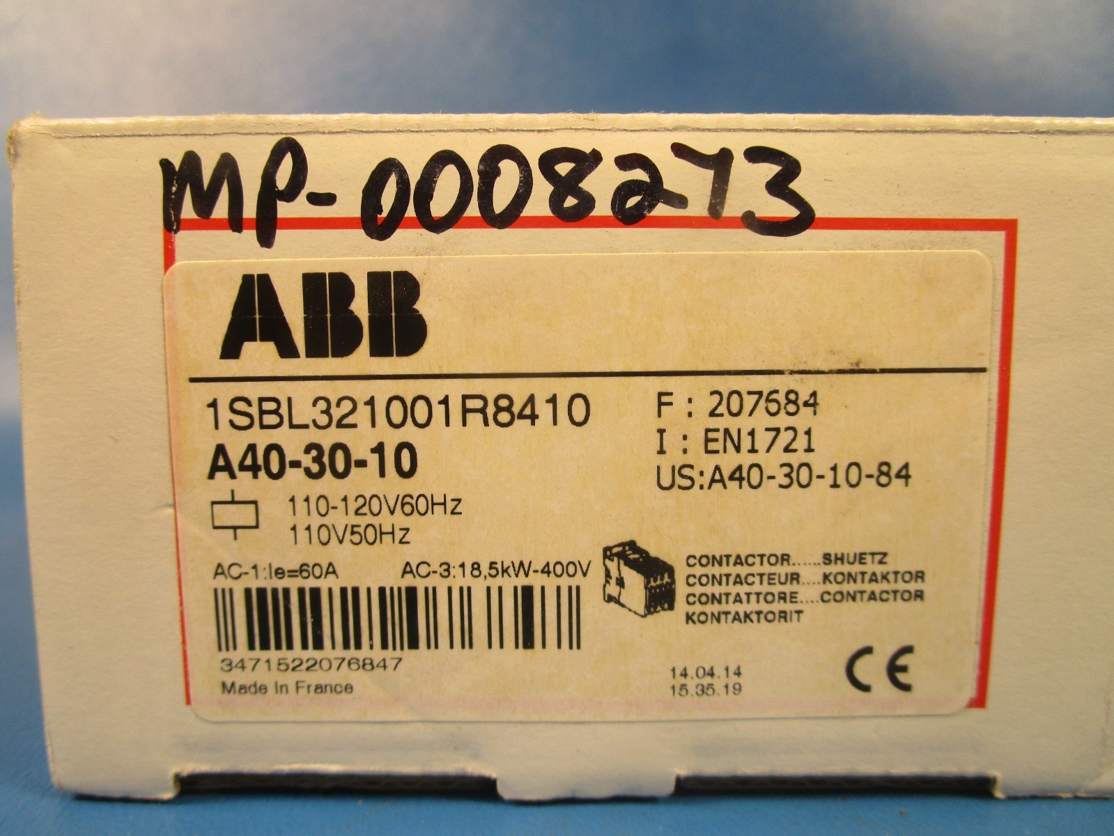 ABB 1SBL321001R8410, ABB A40-30-10 Contactor 110V50Hz/110-120V60Hz