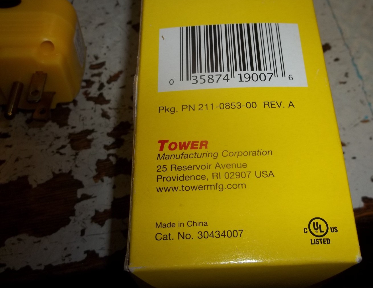 TOWER RIGHT ANGLE GFCI 9″ PIGTAIL 125VAC 15A 60HZ 30434007 PLUG CORD YELLOW(808)