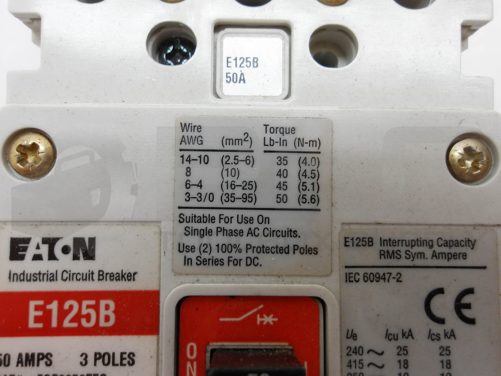 EATON E125B 50A 3 POLE CIRCUIT BREAKER EGB3050FFG