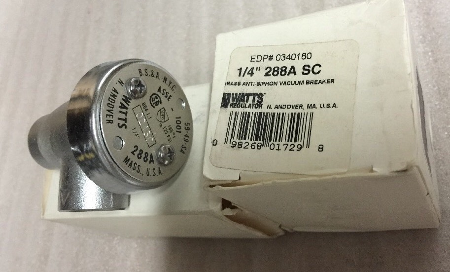Lot Of 2, Watts Brass Anti Siphon Vacuum Breaker ASSE-1001, 1/4″ 288ASC, #1215A