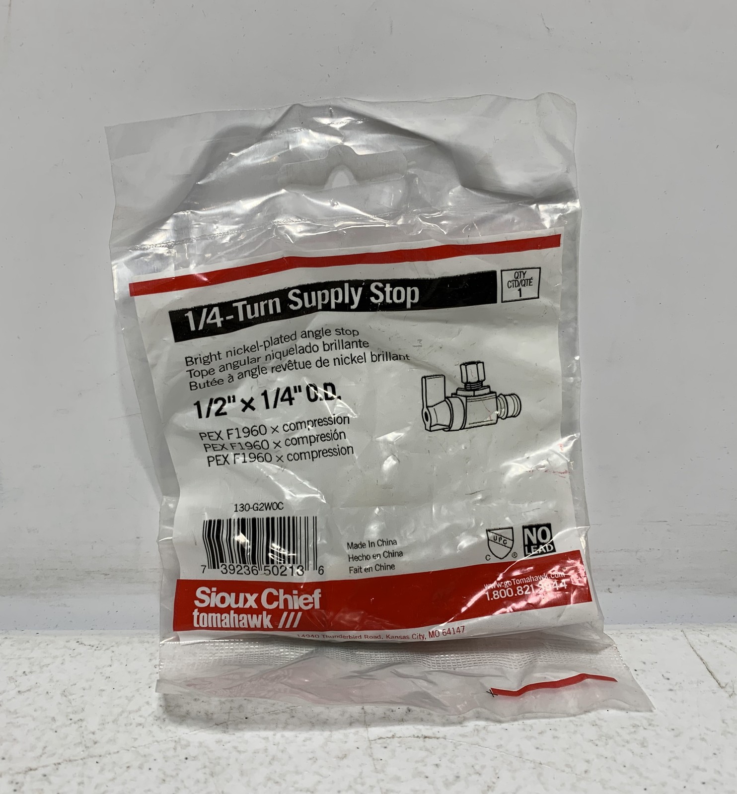 Sioux Chief 130-G2W0C 1/2″ x 1/4″ OD PEX Angle Supply Stop