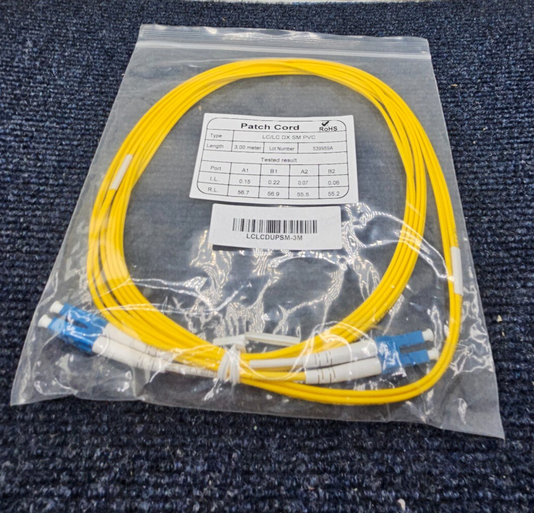 ( QTY 3 ) LCLCDUPSM-3M: Duplex Single-Mode Fiber Optic Patch Yellow