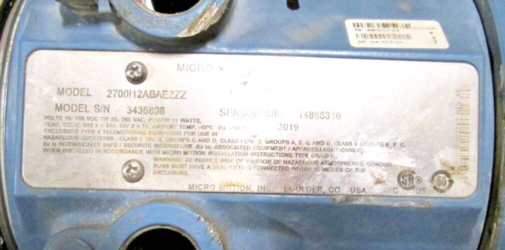 MICRO MOTION, 2″ X 1-1/2″ 600#, R200S420NCAAEZYZZ, 2700I12ABAEZZZ, USED