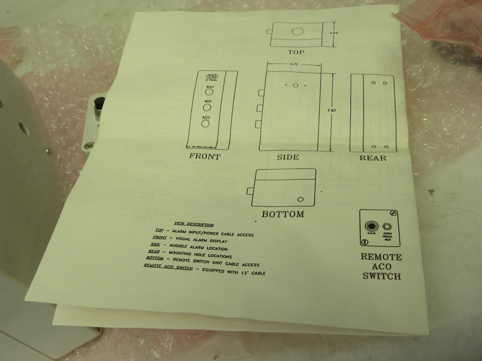 NEW – T.S.I. of Florida TSI-6003-ALM-000-2 C.O. Alarm System Equipment