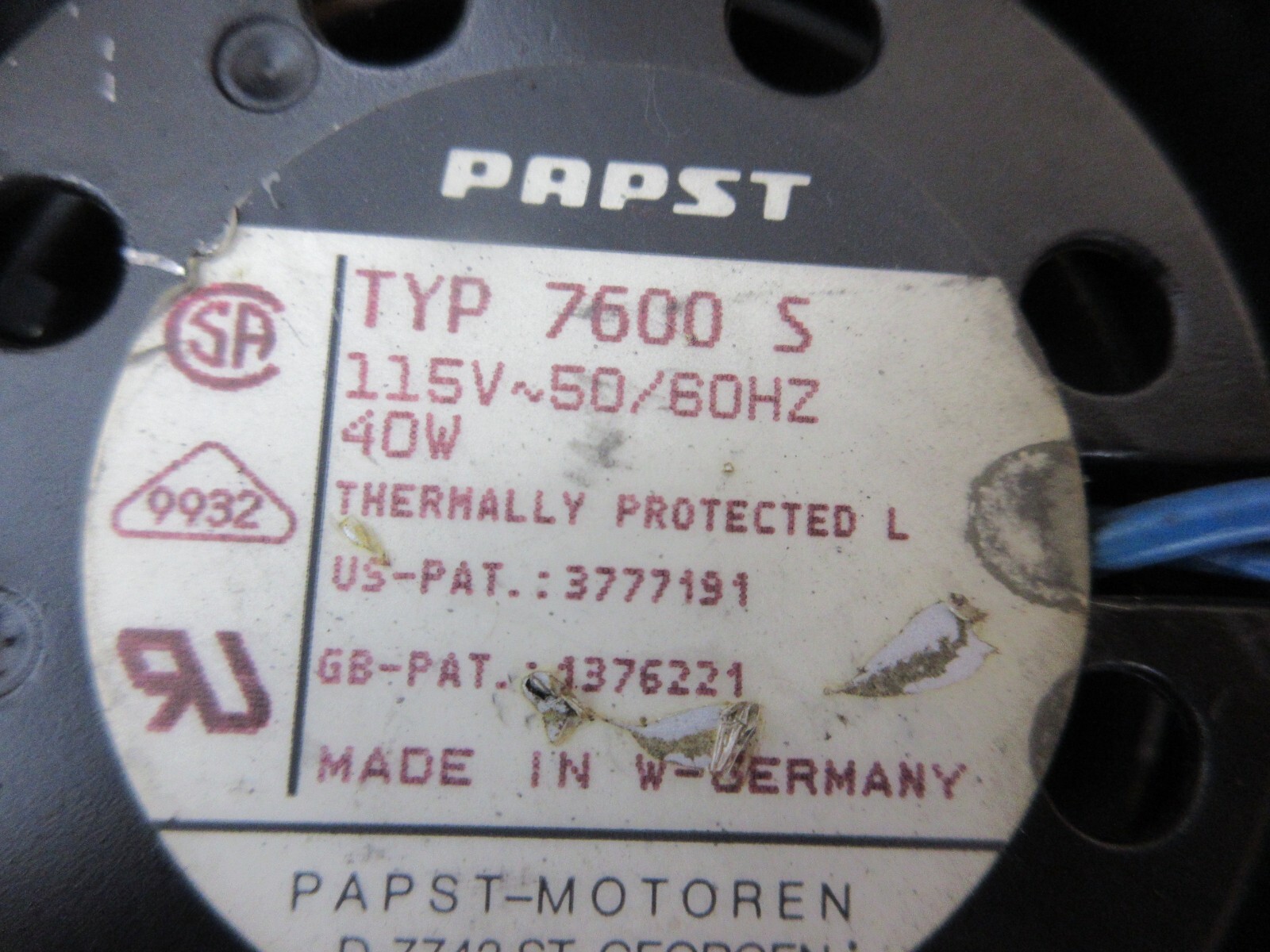 1997 CHARMILLES ROBOFIL 290 EDM PAPST MOTOREN TYP 7600S FAN EACH 1