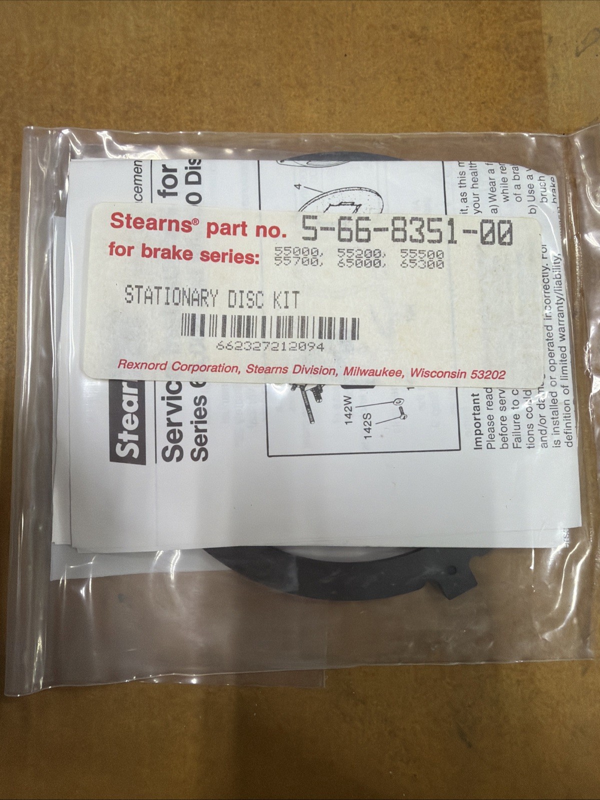 Stearns 5-66-8351-00 Stationary Disc Kit – Brake – New Old Stock