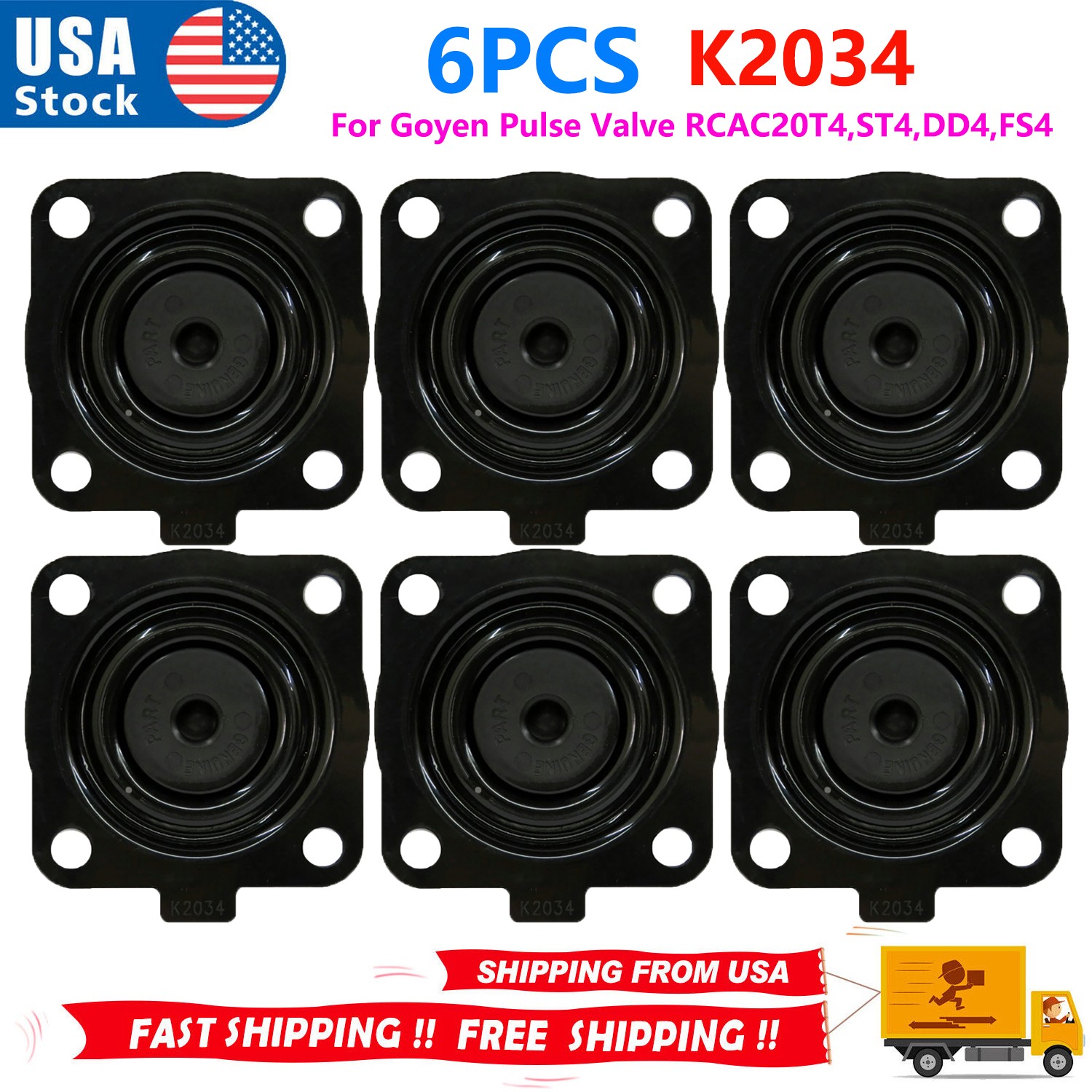 6PCS K2034 Shockwave Diaphragm Kit For Goyen Pulse Valve RCAC20T4,ST4,DD4,FS4
