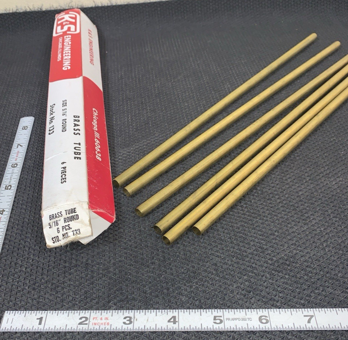 Pack of 6 NEW K & S Precision Metals 133 Round Brass Tube 5/16 x .014