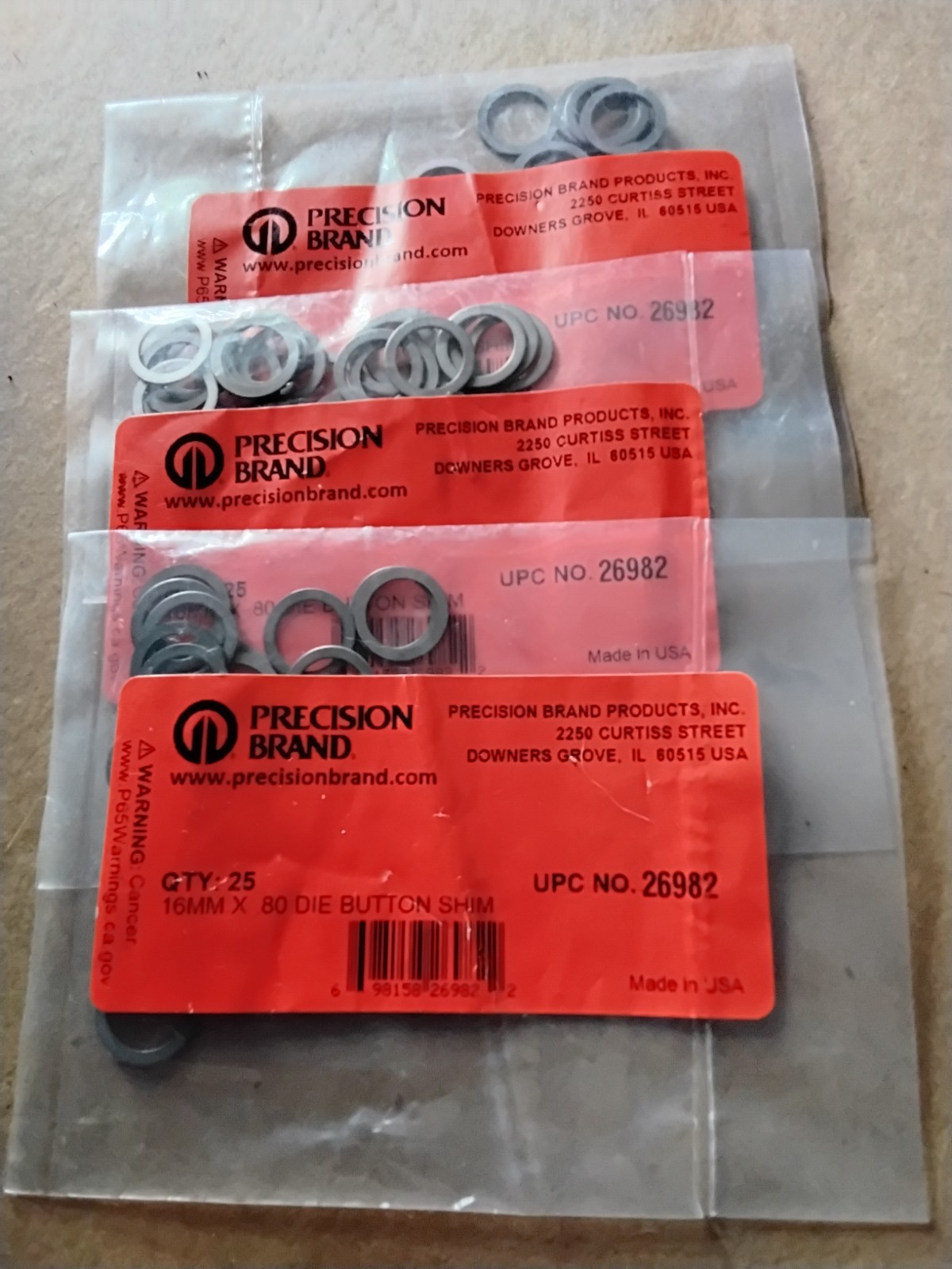 PRECISION BRAND BUTTON SHIMS 75 PIECES PART#26982