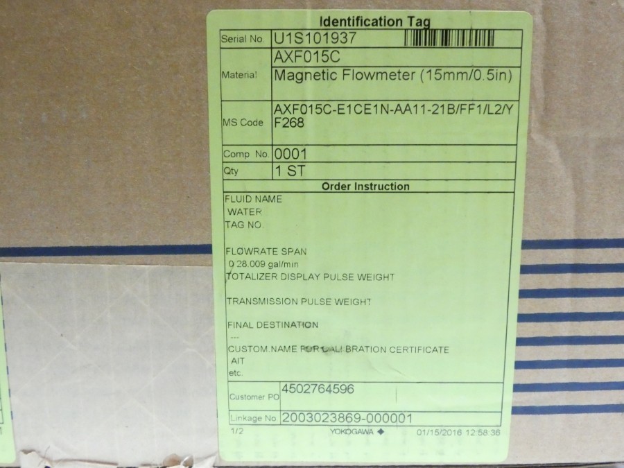 YOKOGAWA AXF015C-E1CE1N-AA11-21B/FF1/L2/YF268 100-120VDC 0.2A NSMP