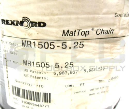 NEW REXNORD MR1505-5.25 MAT TOP CHAIN D78456002 10FT