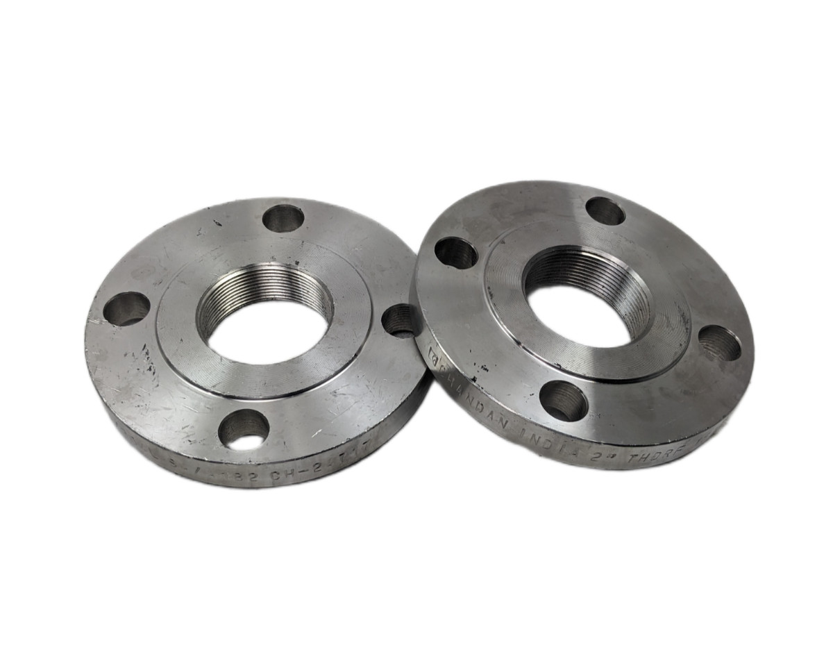 LOT OF 2 CHANDAN 2″ THDRF 150 B16.5 F304/304L SA/A182 CH-24717 STEEL FLANGES