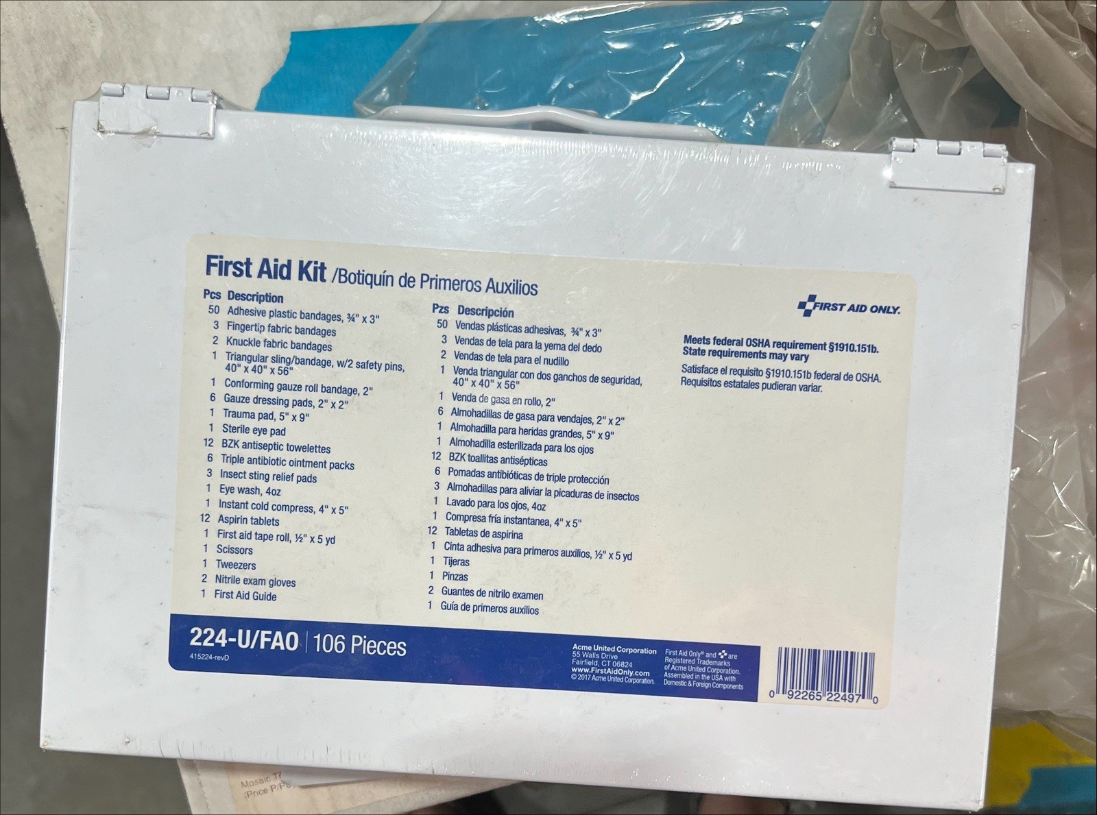 Ever Ready 106pc First Aid Kit 25 Person Metal Case OSHA Compliant