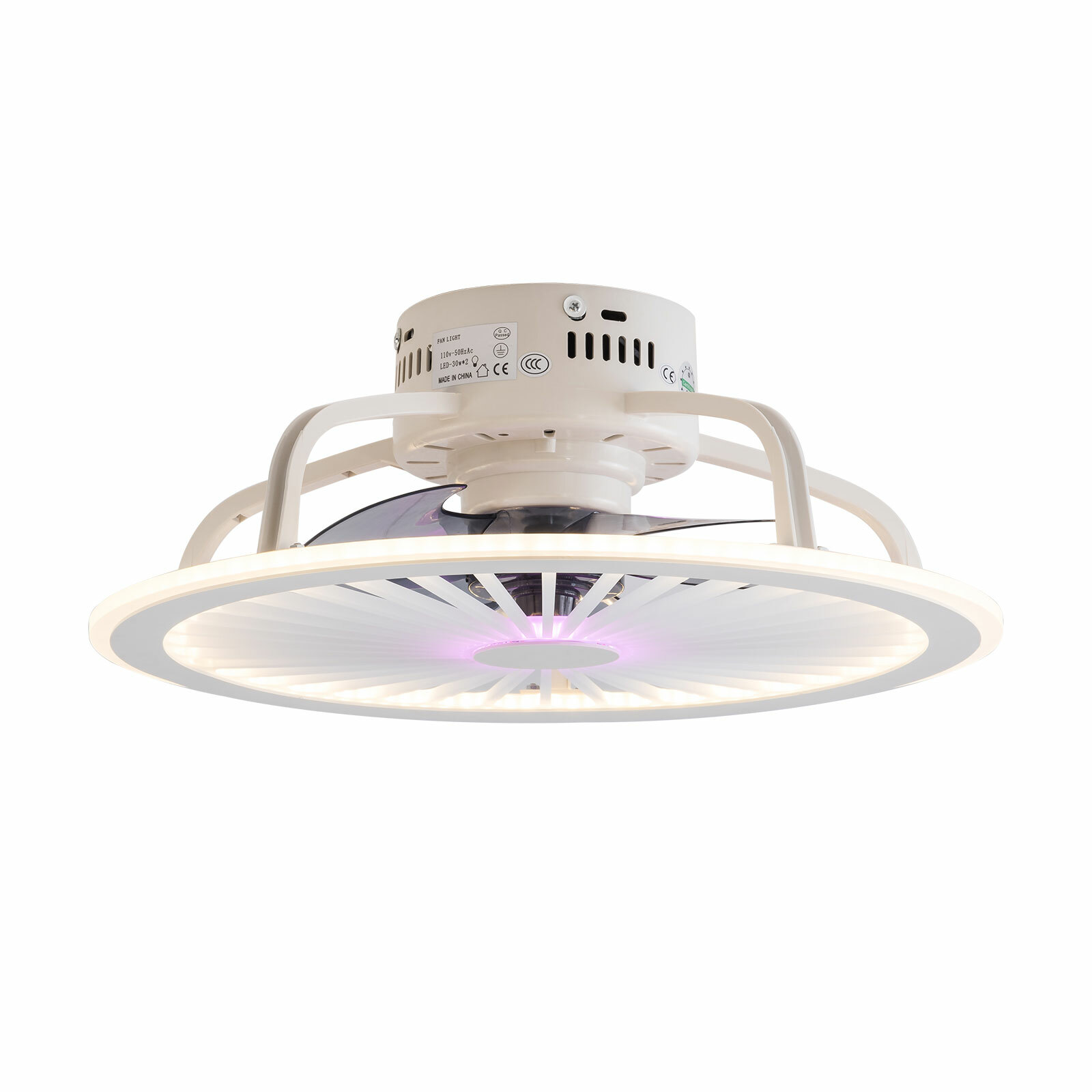 Modern Invisible Ceiling Fan Light 3-Color Dimmable LED Chandelier Lamp W/Remote