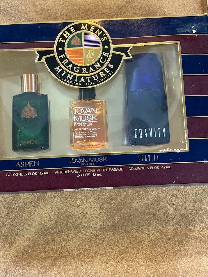 Set Men’s Fragrance Minatures, Aspen, Jovan Musk, Gravity, 3 PCS