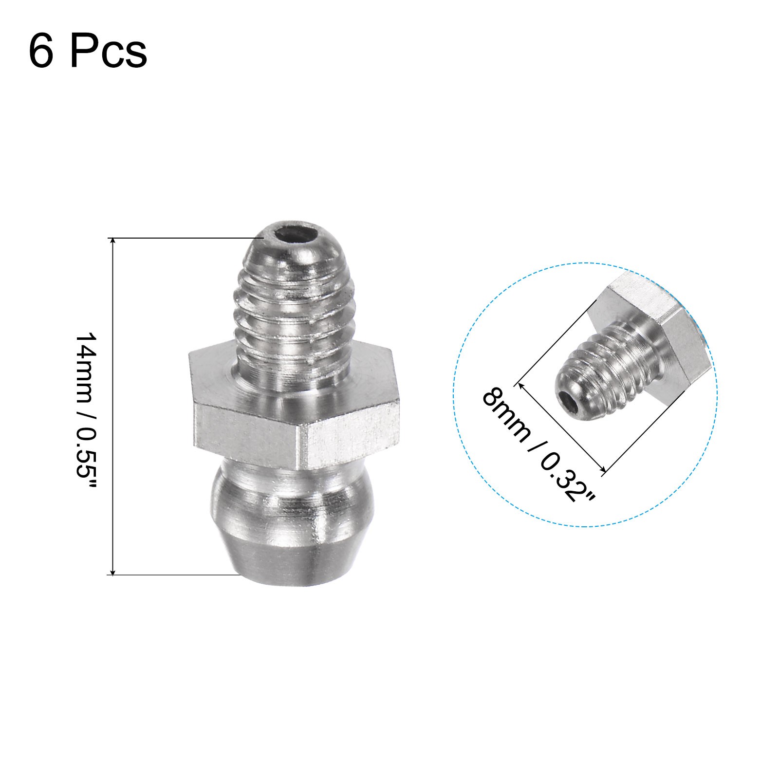 6Pcs Metric Stainless Steel Straight Hydraulic Grease Fitting M5 x 0.8mm Thread