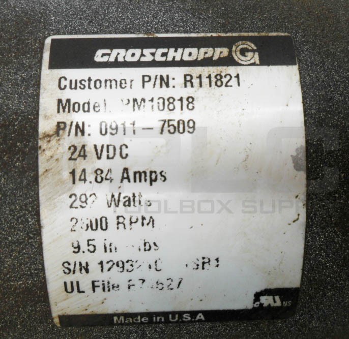 GROSCHOPP PM10818 GEARMOTOR 24VDC 14.84A 292W 2600RPM 0911-7509