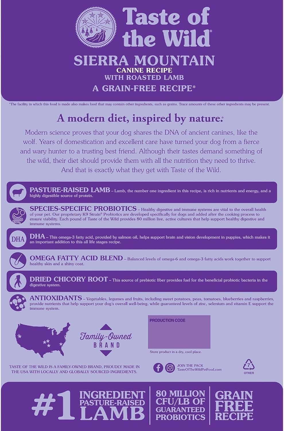 Taste of the Wild Sierra Mountain Canine Recipe Roasted Lamb Dry Dog Food, 28 lb