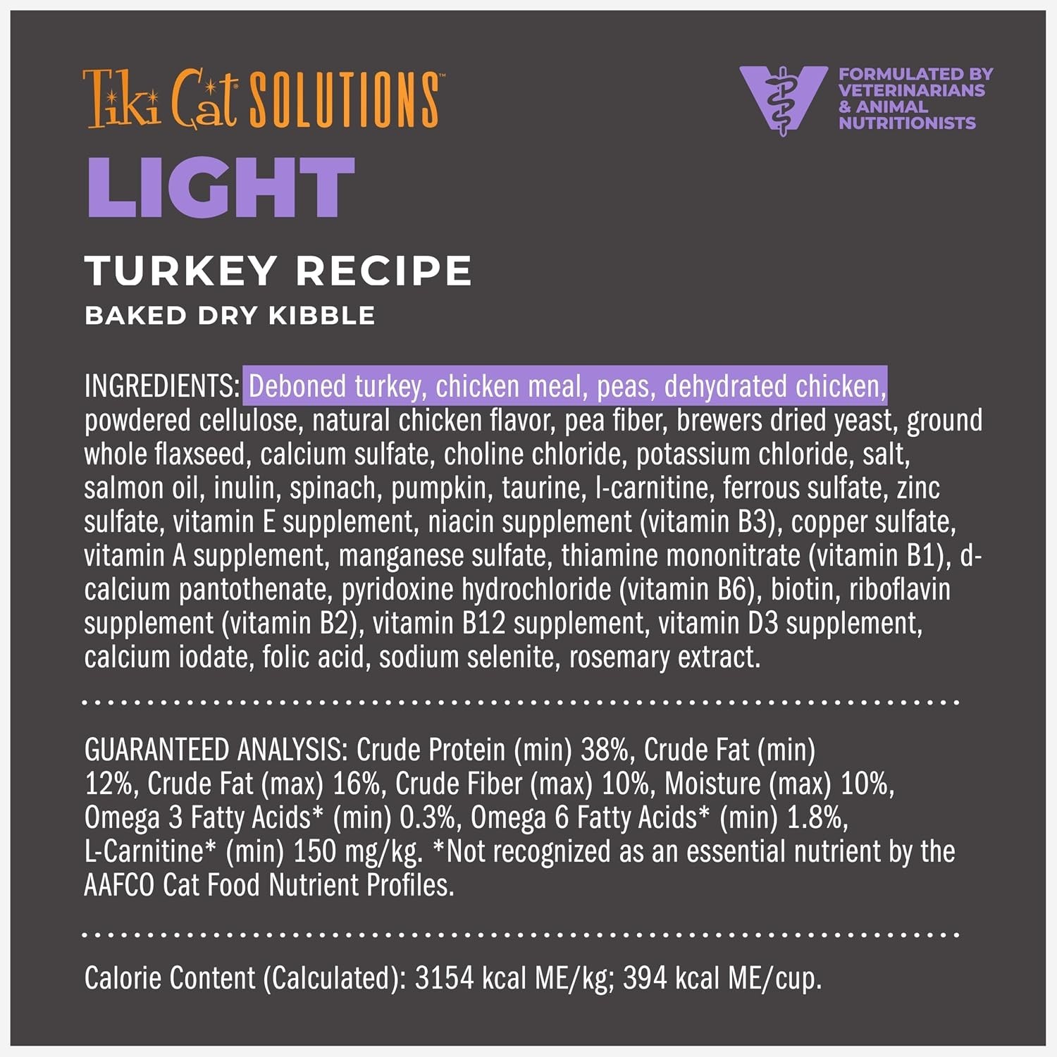 Tiki Cat® Solutions# Adult Cat Food – Light, Turkey Recipe – 5.6 lbs Bag