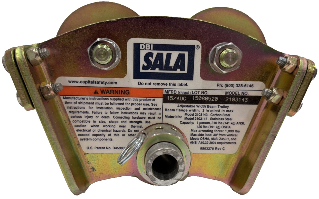 NEW DBI-SALA 2103143 BEAM TROLLEY ANCHOR 3-8IN FLANGE WIDTH 310LB WEIGHT CAP