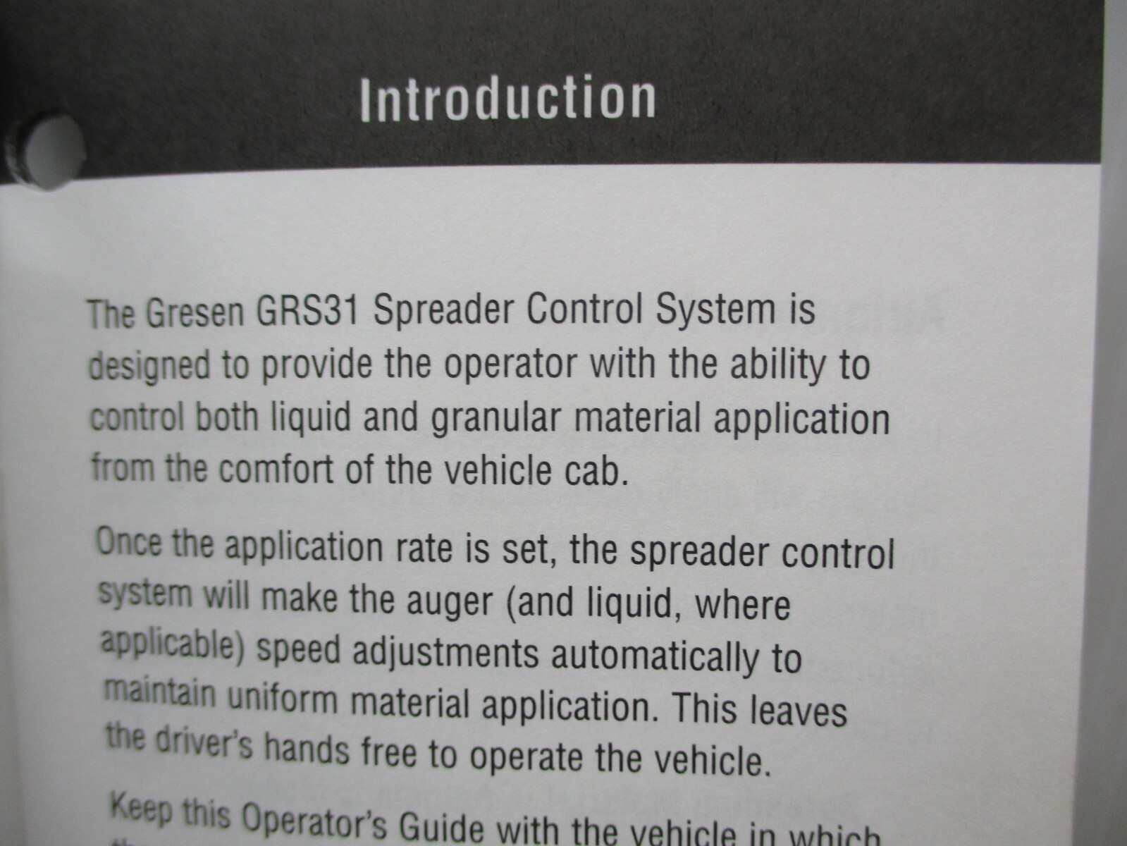 Gresen GRS31 Spreader Control OPERATOR’S GUIDE