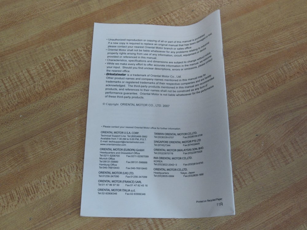 Oriental Motor HM-5048-4 Brushless DC Motor and Driver Operating Manual HM50484