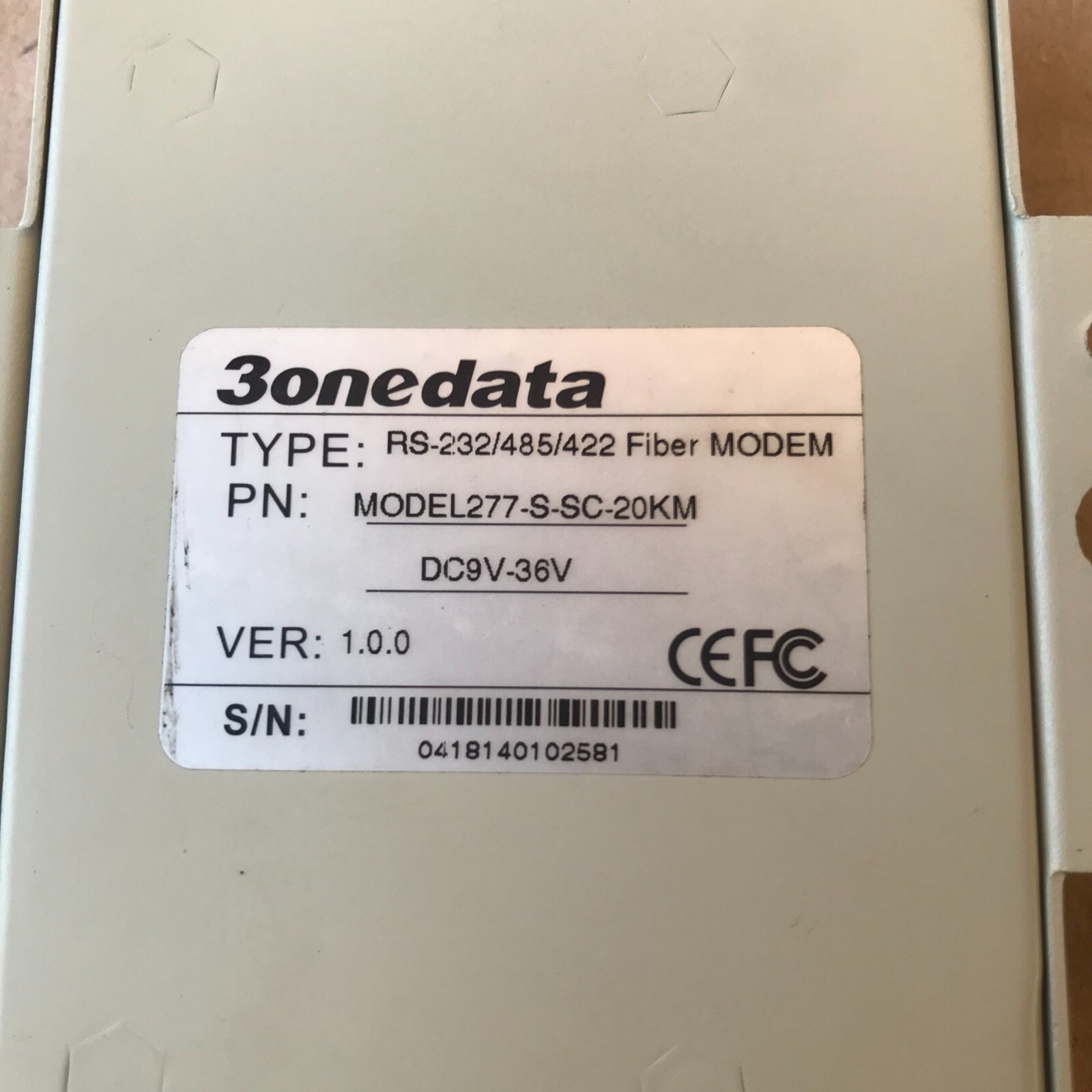 3ONEDATA 277SM INTERFACE ASYNCHRONOUS FIBER MODEM MODEL277-S-SC-20KM