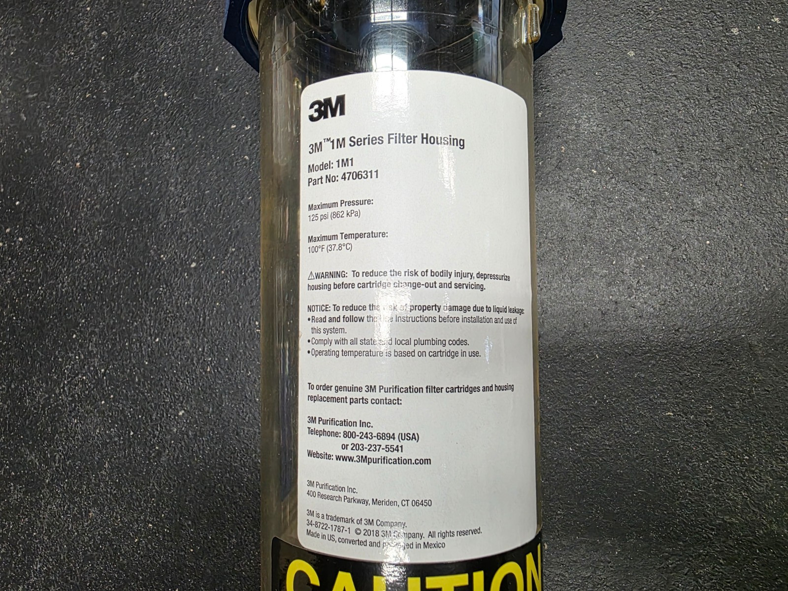 3M 1M1 Series Filter Housing 4706311 Clear Water Filter Housing, 3/4, 125PSIG