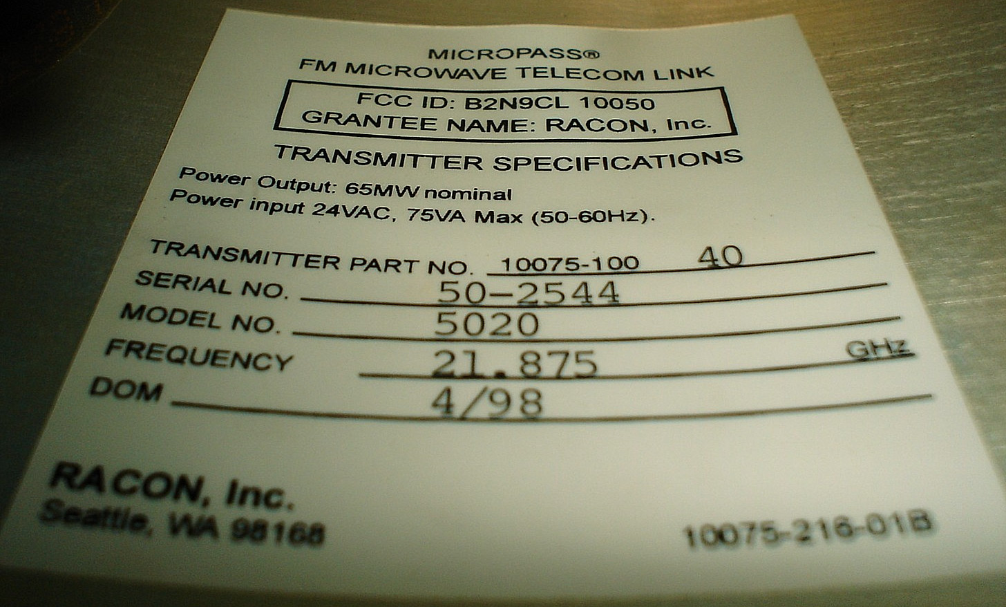 Racon Micropass FM Microwave Telecom Link Model 5020 Radio Transceiver