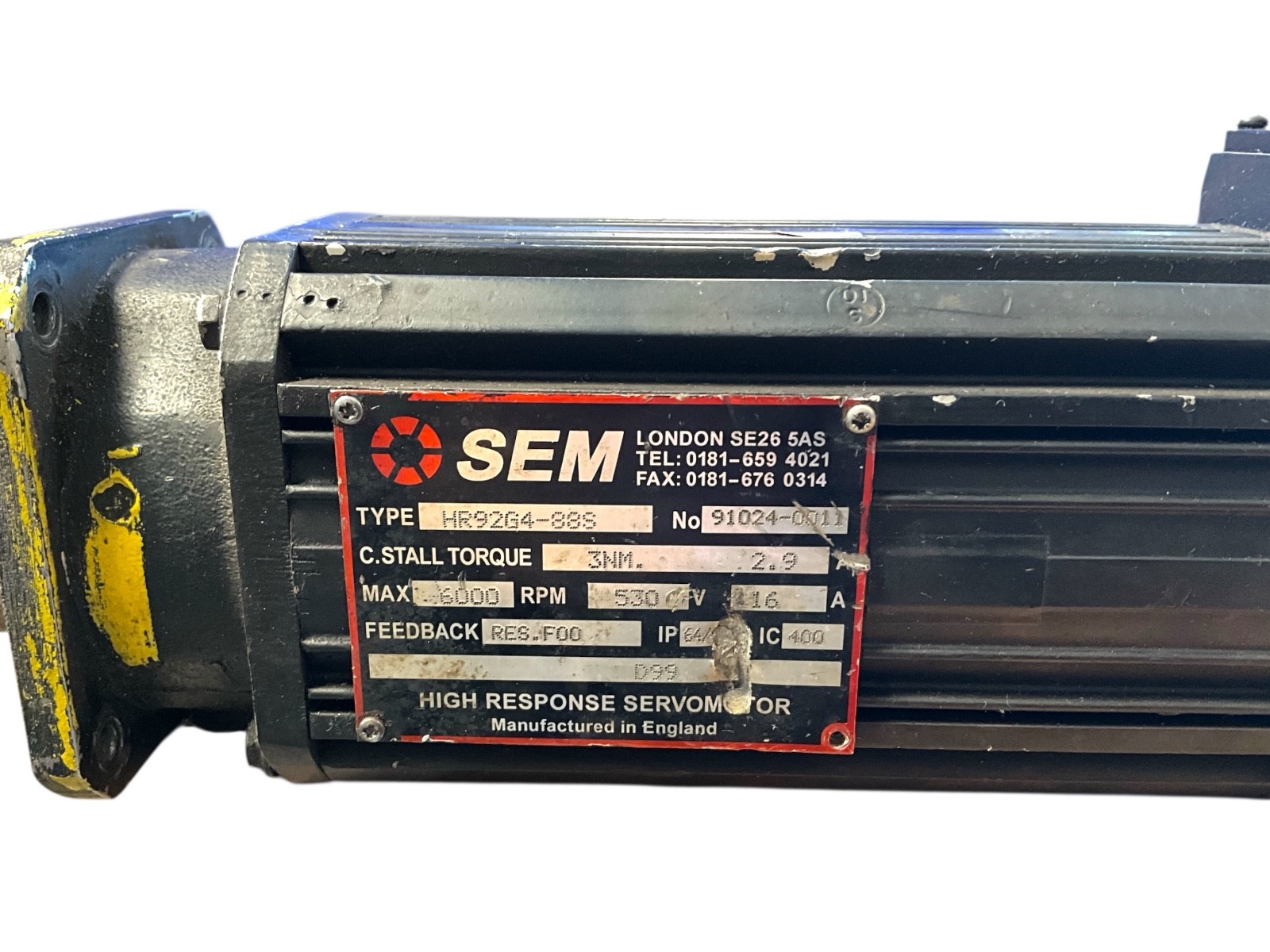 SEM HR92G4-88S High Response AC Servo Motor 6000RPM 3Nm Resolver Feedback 530V