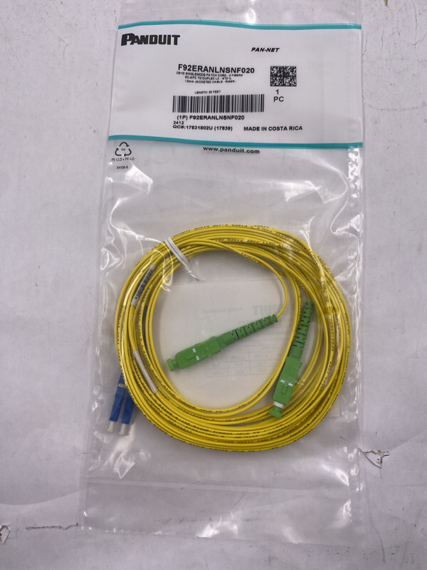 QTY 10 PANDUIT PANNET F92ERANLNSNF020 SINGLEMODE PATCH 2 FIBER SC-APC 1.6MM 20FT
