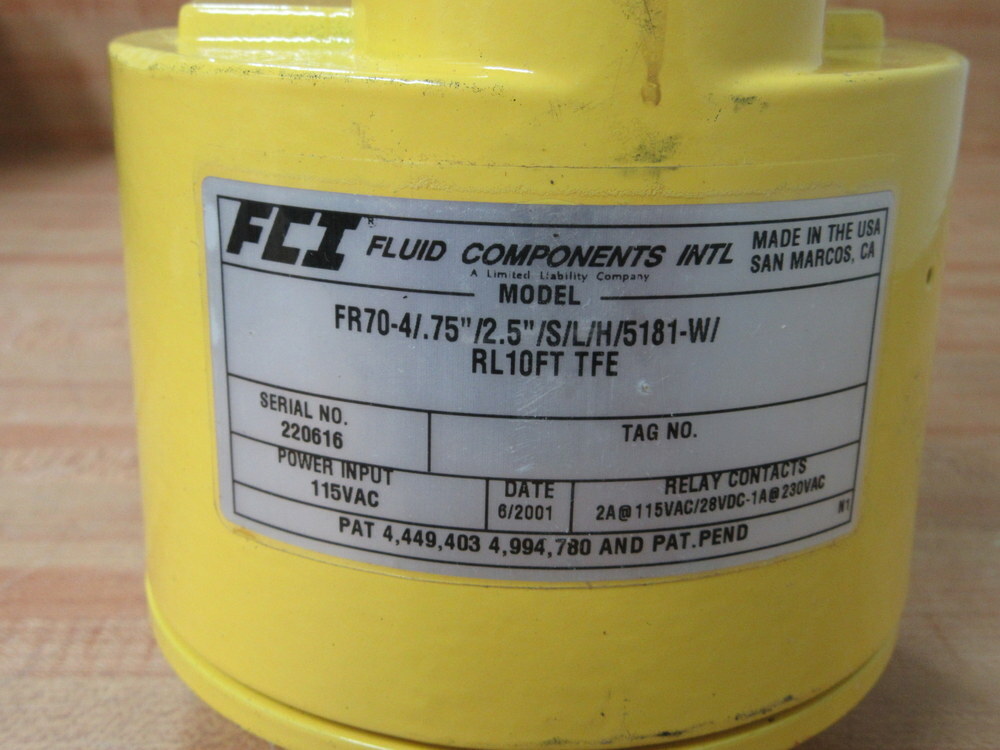 FCI FR70-4/.75″/2.5″/S/L/H/5181-W/RL10FT TFE Flow Switch