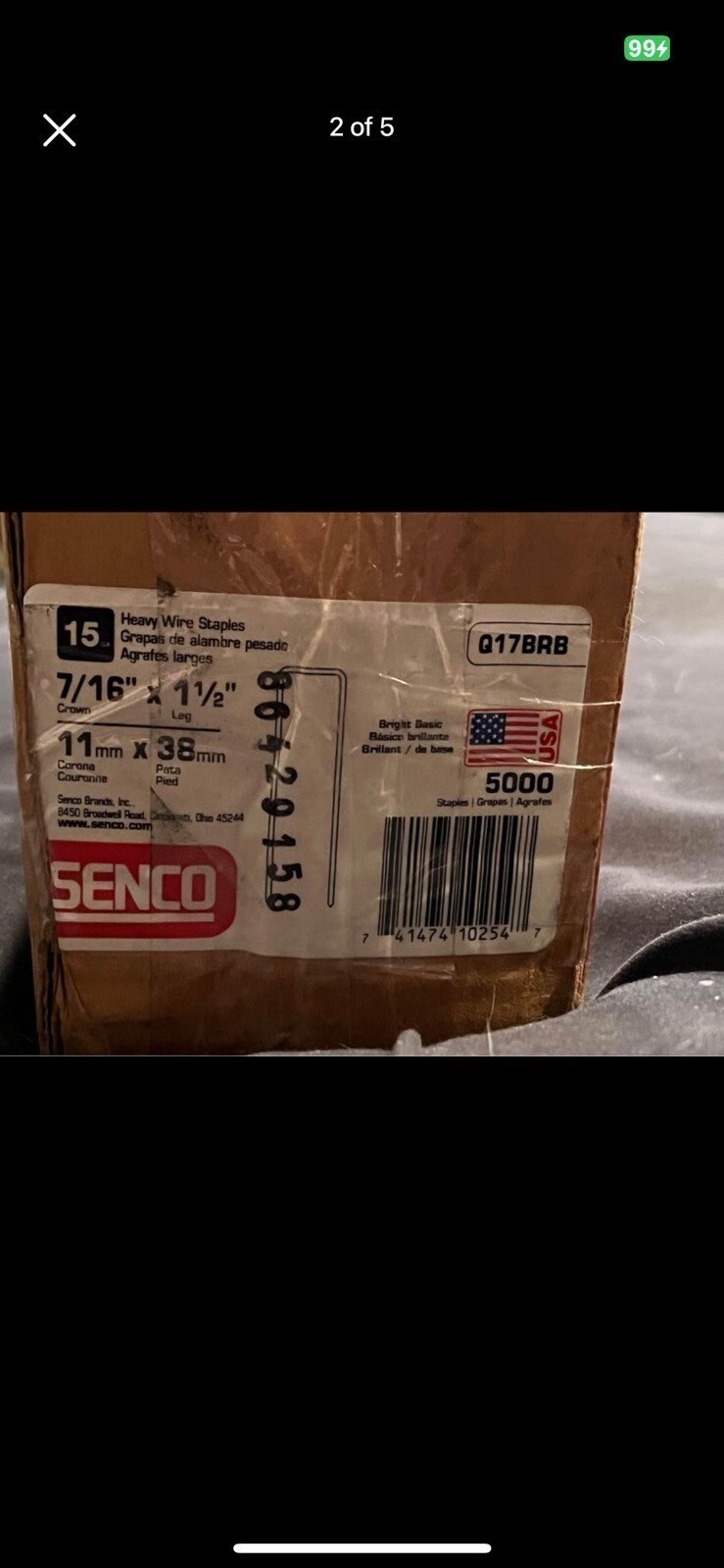 140,000 QTY! HUGE LOT- Senco Q17BRB 15Ga 7/16”X1-1/2” Heavy Wire Staples 28 Boxs