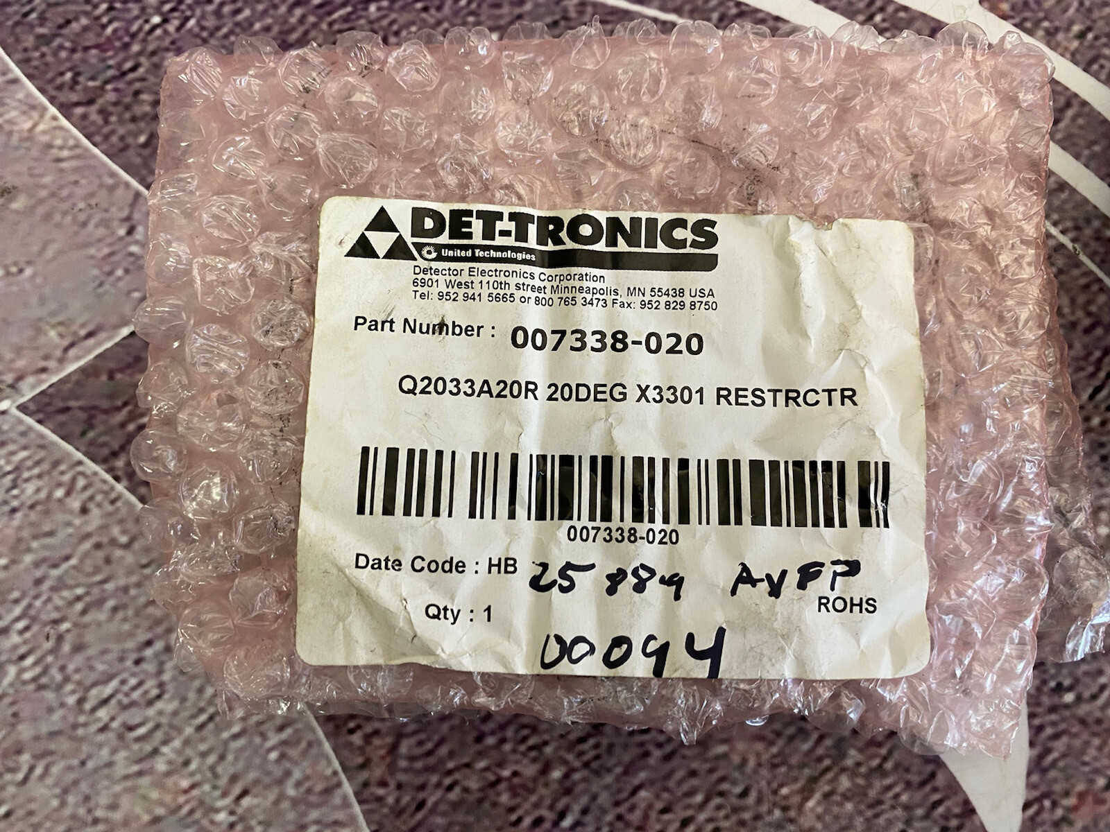 Det-Tronics Q2033A20R 20DEG X3301 Restrctr