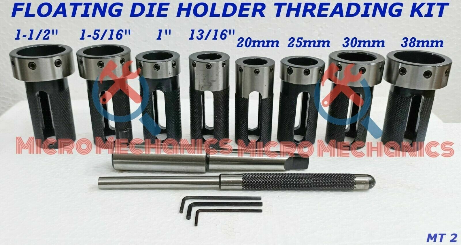 MT2 Lathe Tailstock Die Holder Set Floating Type 2MT Shank Lathe Threading Kit